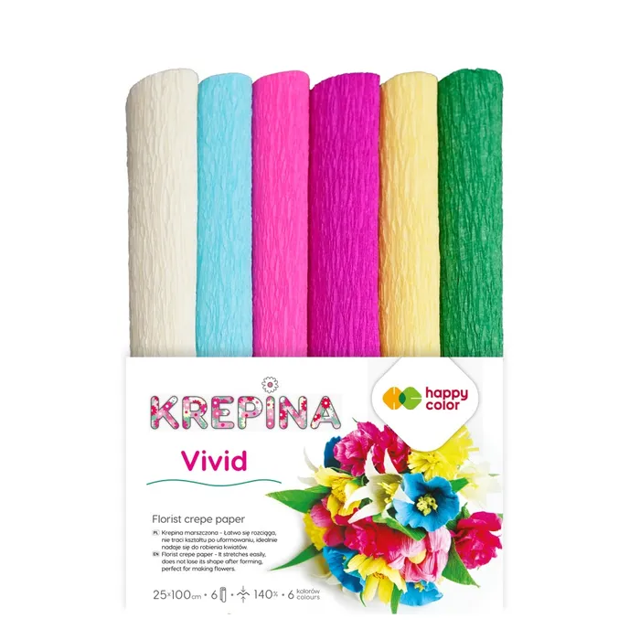 Główne zdjęcie produktu Krepový papír Happy Color 25x100 cm - mix 6 barev Vivid