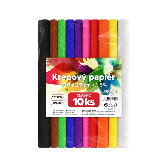 Główne zdjęcie produktu Krepový papír - sada 10 barev, rozměr: 25 x 200 cm