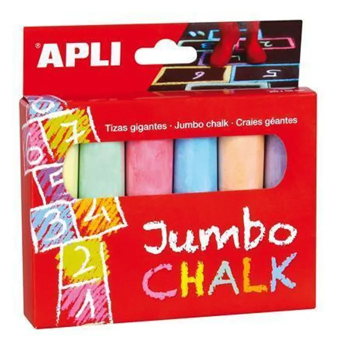 Główne zdjęcie produktu Křídy, 6 barev, kulaté, jumbo, APLI
