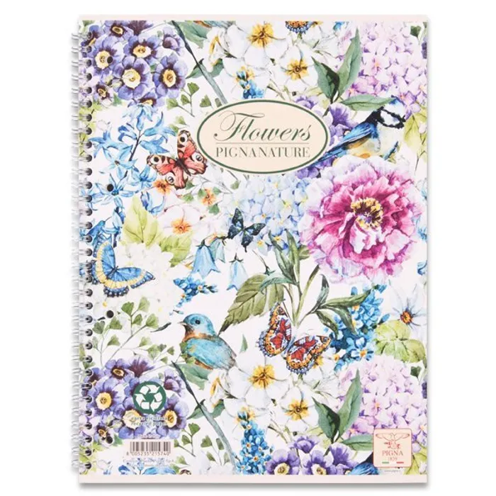 Główne zdjęcie produktu Kroužkový blok Pigna Nature Flowers A4, čtverečkovaný, 60 listů, mix motivů