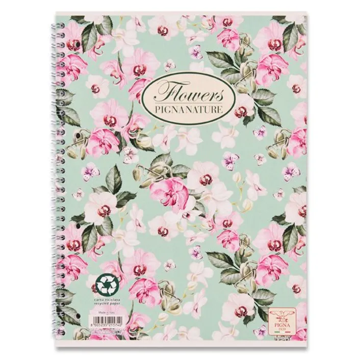 Główne zdjęcie produktu Kroužkový blok Pigna Nature Flowers A4, linkovaný, 60 listů, mix motivů