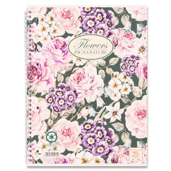 Główne zdjęcie produktu Kroužkový blok Pigna Nature Flowers A5, čtverečkovaný, 60 listů, mix motivů