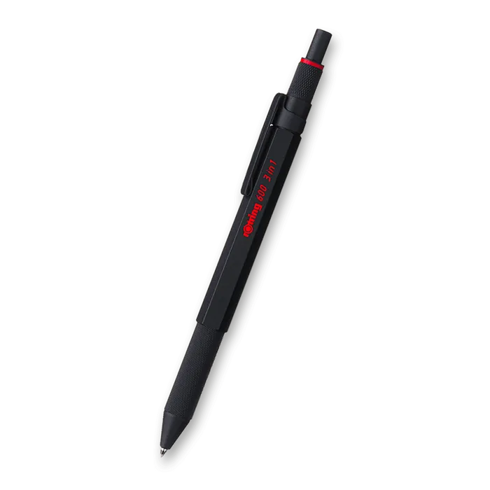 Główne zdjęcie produktu Kuličková tužka Multipen Rotring 600 Black 3 v 1 3 barvy + mechanická tužka 0,5mm
