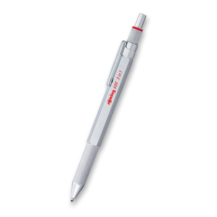 Główne zdjęcie produktu Kuličková tužka Multipen Rotring 600 Silver 3 v 1 ,3 barvy + mechanická tužka 0,5mm