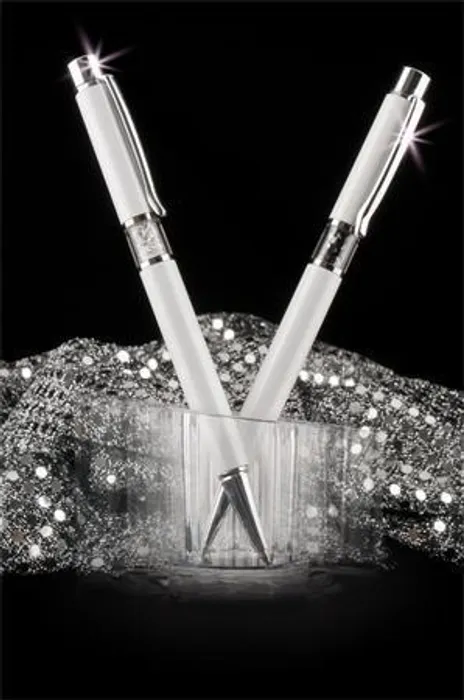 Główne zdjęcie produktu Kuličkové pero s krystaly SWAROVSKI®, bílá, ve středu těla s bílými krystaly