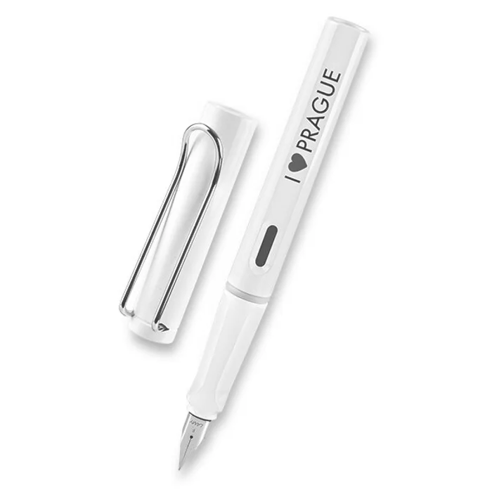 Główne zdjęcie produktu Lamy Safari Shiny White plnicí pero, hrot F, s potiskem "I love Prague"