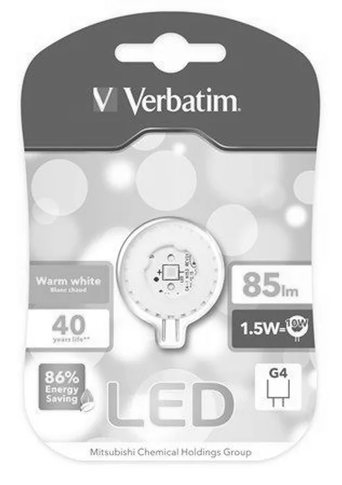 Główne zdjęcie produktu LED žárovka, teplá bílá, blister, G4 patice, 85lm, 1,5W, 2700K, VERBATIM