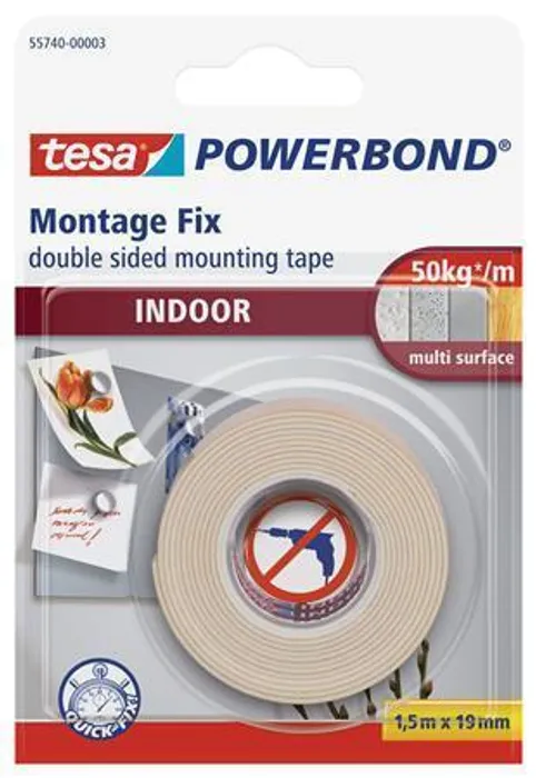 Główne zdjęcie produktu Lepicí páska "Powerbond 55740", oboustranná, pro interiér, 19 mm x 1,5m, TESA