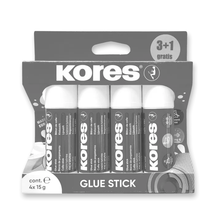 Główne zdjęcie produktu Lepicí tyčinka Kores 15 g, blistr, 3+1