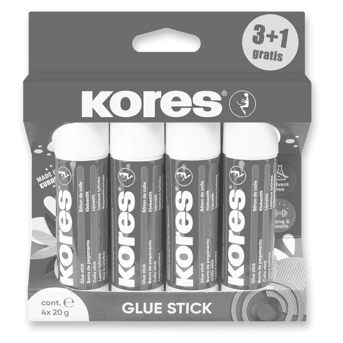Główne zdjęcie produktu Lepicí tyčinka Kores 20 g, blistr, 3+1