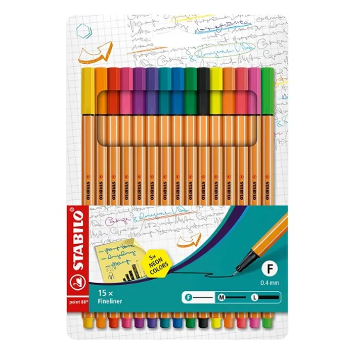 Główne zdjęcie produktu Liner STABILO point 88 15 ks Sada včetně 5 Neon Barev