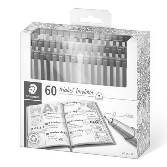 Główne zdjęcie produktu Linery "Triplus 334", sada 60 barev, 0,3 mm, STAEDTLER
