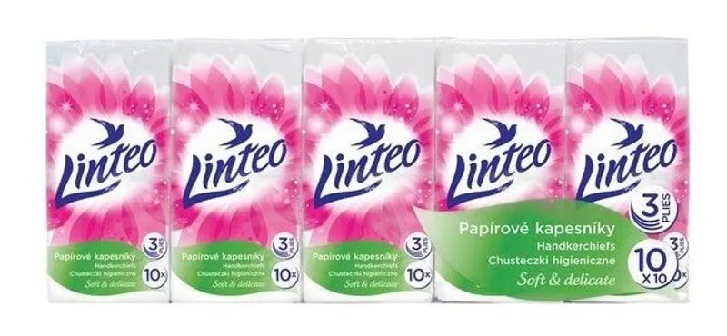 Główne zdjęcie produktu Linteo Soft & Delicate papírové kapesníčky 3 vrstvé [10 x 10 = 100 ks]