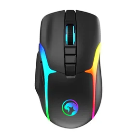 Marvo Mysz M729W, 4800DPI, 2.4 [GHz], optyczna, 7kl., bezprzewodowa, czarna, 1 szt wbudowany akumulator, do gry, podświetlona