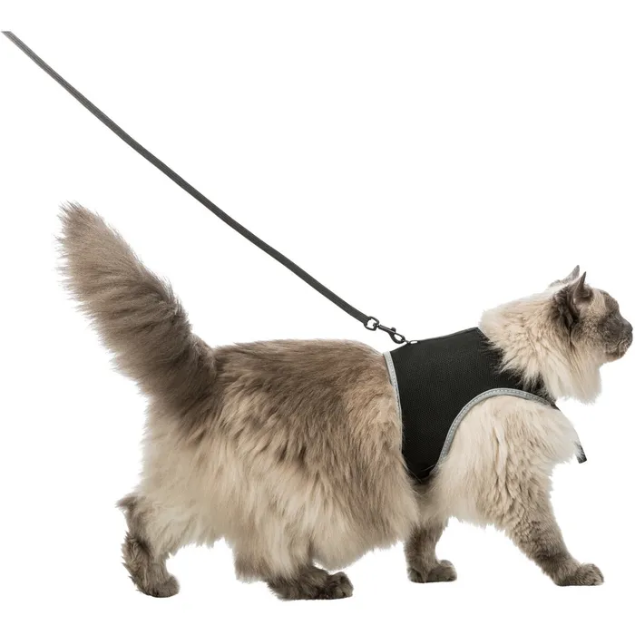 Główne zdjęcie produktu Měkký postroj s vodítkem pro kočku XL 36-54cm / 1,20 m černý