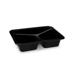Pojemnik (PP) Reware Lunch wielokrotnego użytku 3-dzielny czarny 227 x 178 x 49 mm [20 szt]