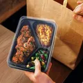 Następne zdjęcie produktu Pojemnik (PP) Reware Lunch wielokrotnego użytku 3-dzielny czarny 227 x 178 x 49 mm [20 szt]