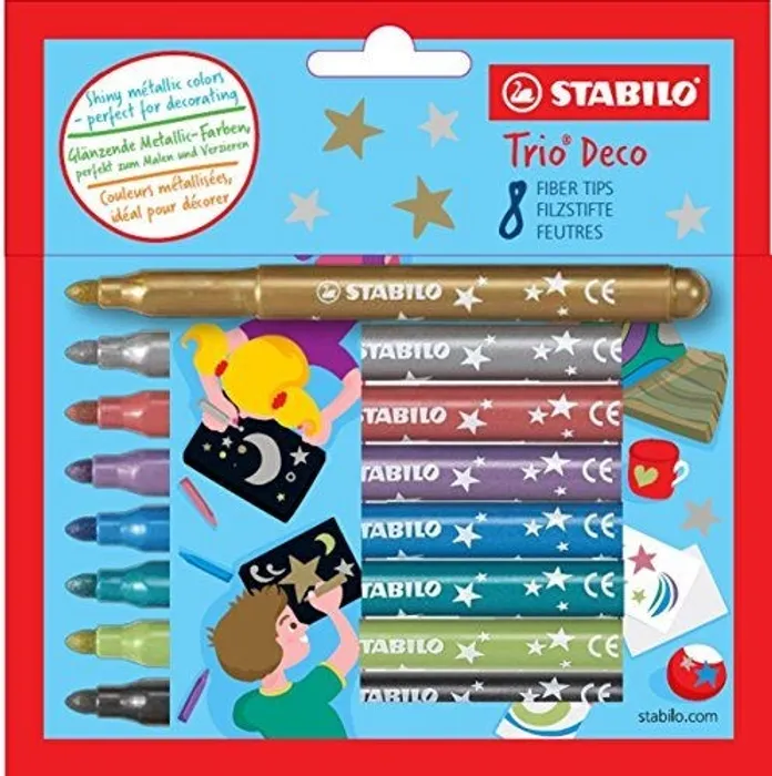 Główne zdjęcie produktu Metalický vláknový fix s XL hrotem - STABILO Trio DECO - 8 ks sada