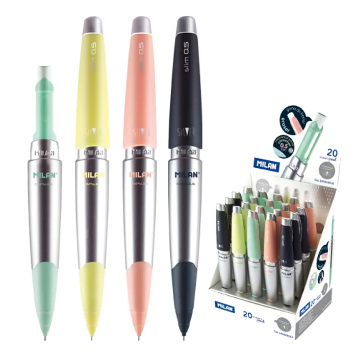 Główne zdjęcie produktu Mikrotužka / Pentelka MILAN Capsule Silver Slim HB, 0.5 mm - mix barev
