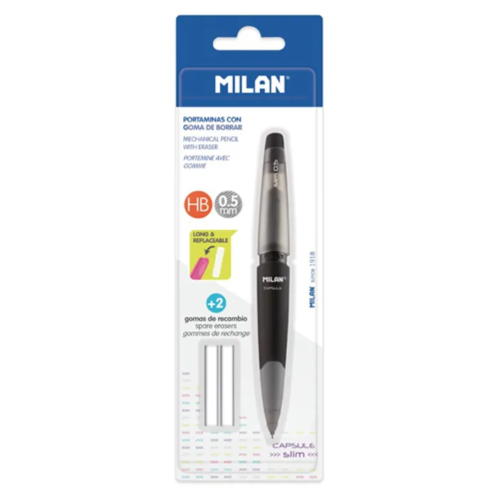 Główne zdjęcie produktu Mikrotužka / Pentelka MILAN Capsule Slim HB, 0.5 mm + 2 náhradní gumy