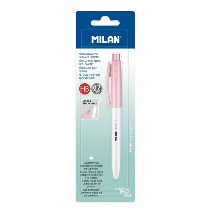 Główne zdjęcie produktu Mikrotužka / Pentelka MILAN PL1 Antibacterial HB 0,7 mm - ružová, blistr