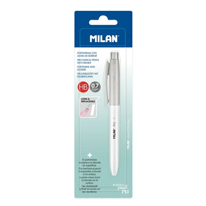 Główne zdjęcie produktu Mikrotužka / Pentelka MILAN PL1 Antibacterial HB 0,7 mm - šedá, blistr