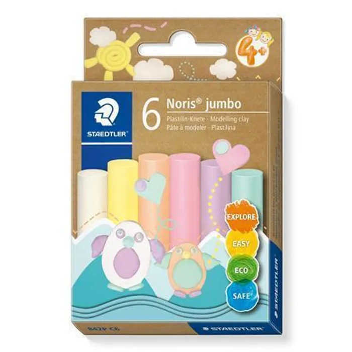 Główne zdjęcie produktu Modelína "Noris® Jumbo 842", 6 pastelových barev, STAEDTLER 842P C6
