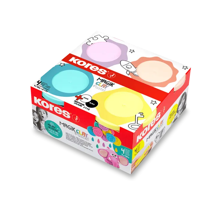 Główne zdjęcie produktu Modelovací hmota Kores Magik Clay pastelové barvy, 4 x 160g