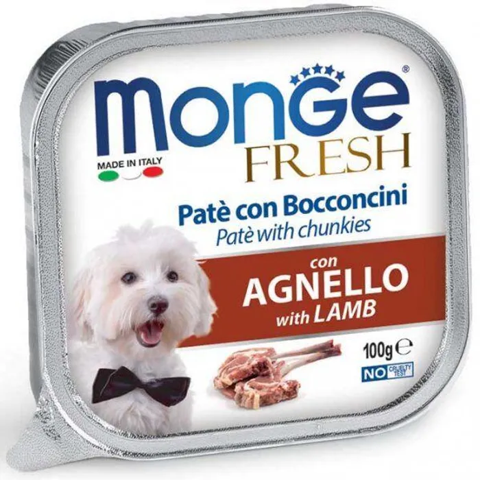 Główne zdjęcie produktu MONGE FRESH - paštika a kousky s jehněčím 100 g pro psy