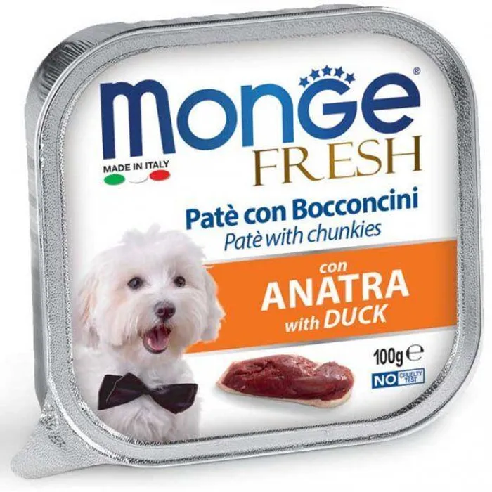 Główne zdjęcie produktu MONGE FRESH - paštika a kousky s kachnou 100 g pro psy