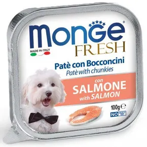 MONGE FRESH - pasztet i kawałki z łososiem 100 g dla psów