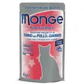 MONGE NATURALNY Kieszonkowy tuńczyk i kurczak w galarecie z krewetkami dla kotów 80g