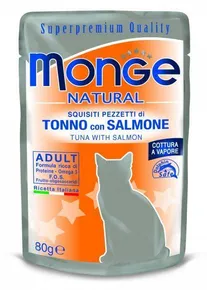 MONGE NATURALNY tuńczyk kieszonkowy w galarecie z łososiem dla kotów 80 g
