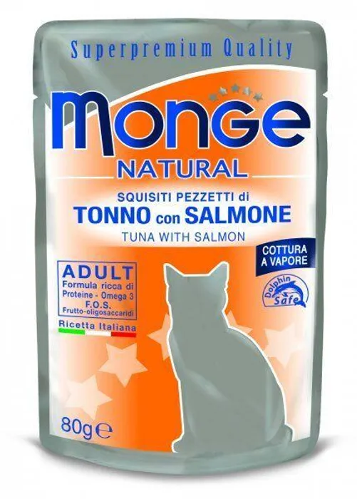 Główne zdjęcie produktu MONGE NATURAL kapsička tuňák v želé s lososem pro kočky 80 g
