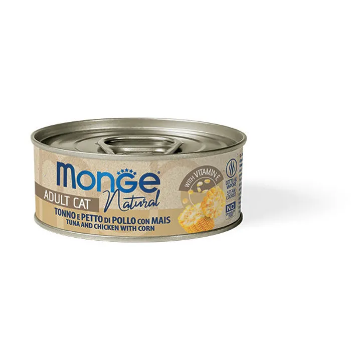 Główne zdjęcie produktu MONGE NATURAL tuňák s kuřecími prsy a kukuřicí pro kočky 80 g