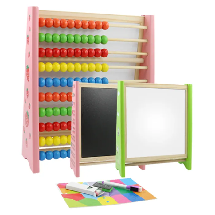 Główne zdjęcie produktu Multifunkční tabule s počítadlem 25x30x9 cm - dřevěná 3v1- mix 2 barev