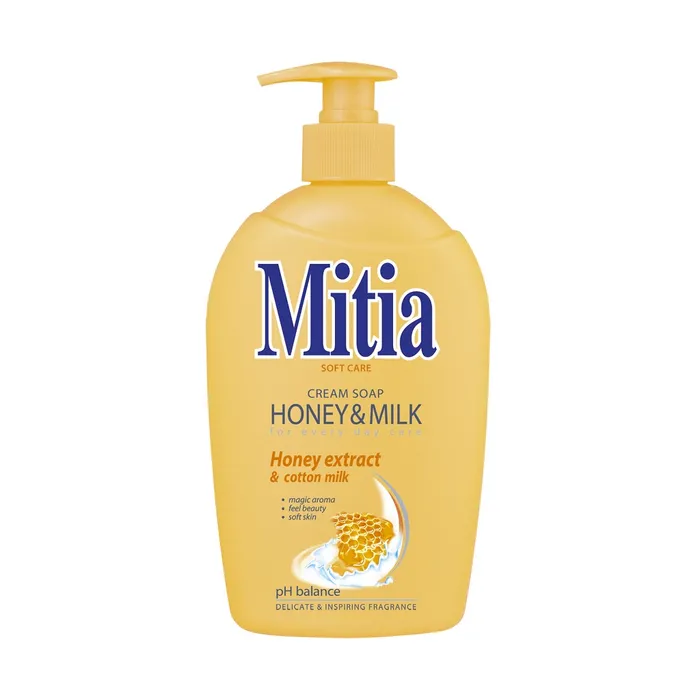 Główne zdjęcie produktu Mýdlo tekuté Mitia Honey & Milk 500 ml s dávkovačem