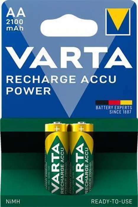 Główne zdjęcie produktu Nabíjecí baterie, AA (tužková), 2x2100 mAh, přednabité, VARTA "Longlife Accu"