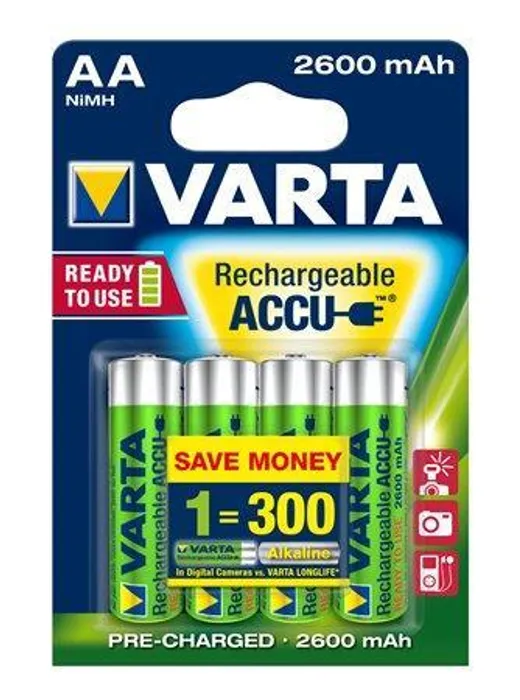 Główne zdjęcie produktu Nabíjecí baterie, AA (tužková), 4x2500 mAh, přednabité, VARTA "Professional Accu"