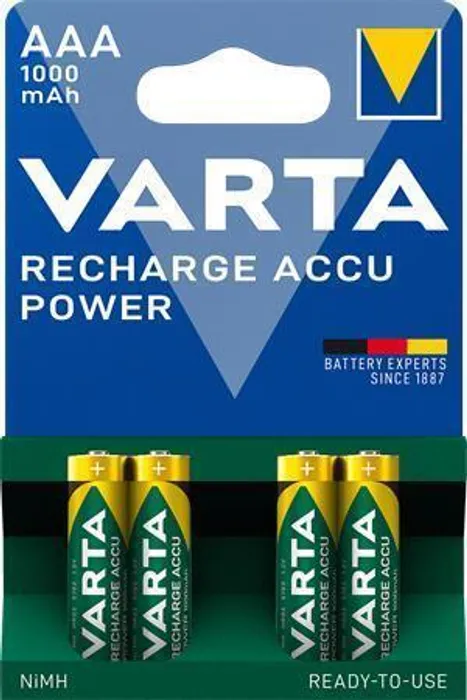 Główne zdjęcie produktu Nabíjecí baterie, AAA (mikrotužková), 4x1000 mAh, VARTA "Professional Accu"