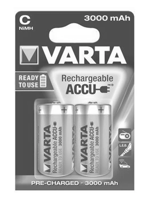 Główne zdjęcie produktu Nabíjecí baterie, C (malý monočlánek), 2x3000 mAh, přednabité, VARTA "Power Accu"