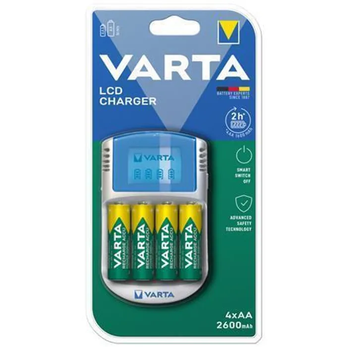 Główne zdjęcie produktu Nabíječka baterií, AA/AAA, 4x2700 mAh AA, car socket, LCD display, VARTA