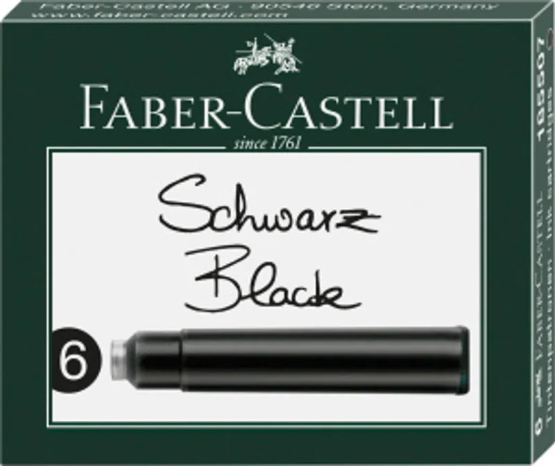 Główne zdjęcie produktu Náhradní inkoustové bombičky krátké 6ks, černá Faber Castell 185507