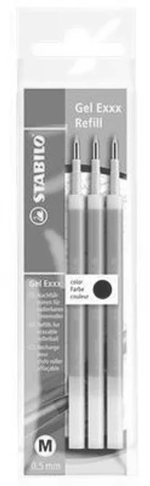 Główne zdjęcie produktu Náplň do rolleru "Gel Exxx", černá, 0,5 mm, gumovací, STABILO [3 ks]