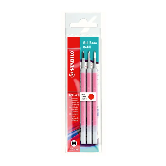 Główne zdjęcie produktu Náplň do rolleru "Gel Exxx", červená, 0,5 mm, gumovací, STABILO [3 ks]