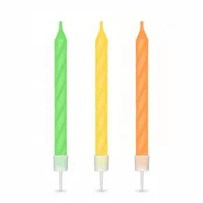 Neonowe świeczki urodzinowe z podstawkami, Ø5 × 60 mm, 12 szt.