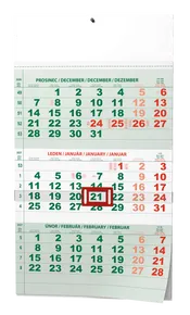 Kalendarz ścienny - Trzy miesiące - A3 (z międzynarodowymi świętami) - zielony