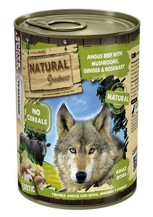 Główne zdjęcie produktu Natural Greatness anguské hovězí maso, houby, zázvor, rozmarýn konzerva pro psy 400 g
