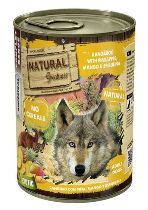 Główne zdjęcie produktu Natural Greatness klokan, ananas, mango, spirulina - EXOTIC konzerva pro psy 400 g