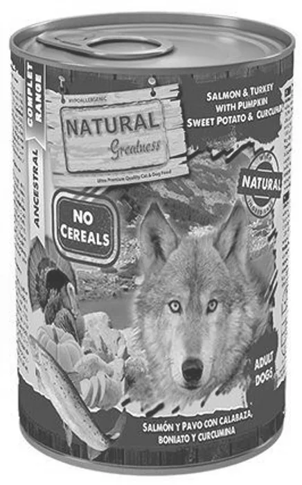 Główne zdjęcie produktu Natural Greatness losos, krůta, dýně, sladký brambor, konzervy pro psy 400 g